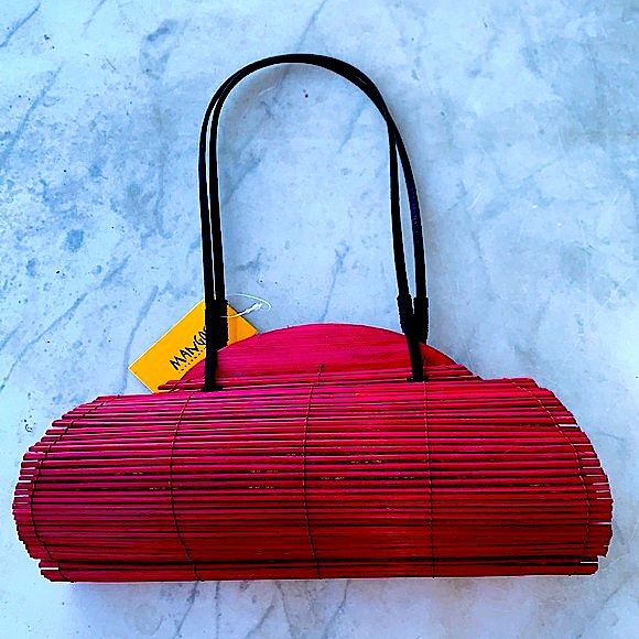 MANGOS PURSE HANDBAG WICKER FUSIA MOTHER OF PEARL NEW HANDCRAFTED Y2K VINTAGE - Picture 3 of 9